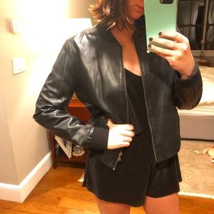 Black Pleather Bomber Jacket